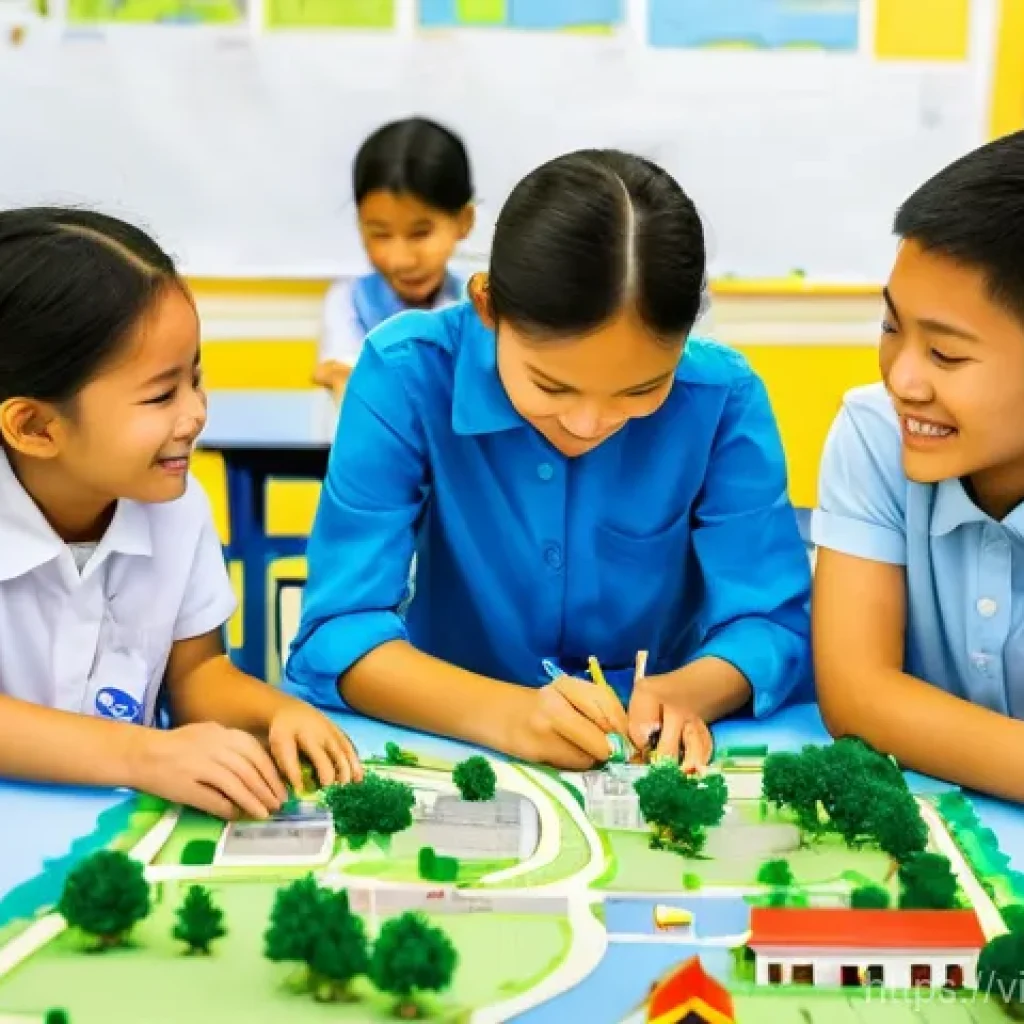 휴먼스케일 도시계획을 위한 교육적 접근 - **Image Prompt 1: "The Future Architects of Vietnam"**
A vibrant and brightly lit classroom scen...