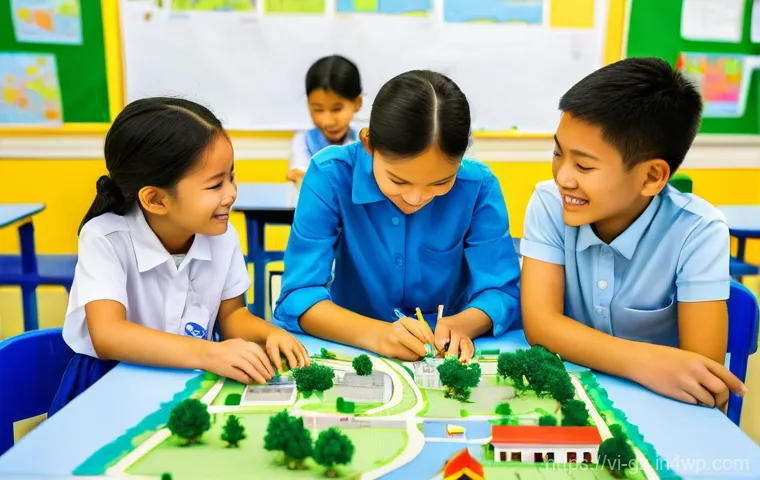 휴먼스케일 도시계획을 위한 교육적 접근 - **Image Prompt 1: "The Future Architects of Vietnam"**
A vibrant and brightly lit classroom scen...