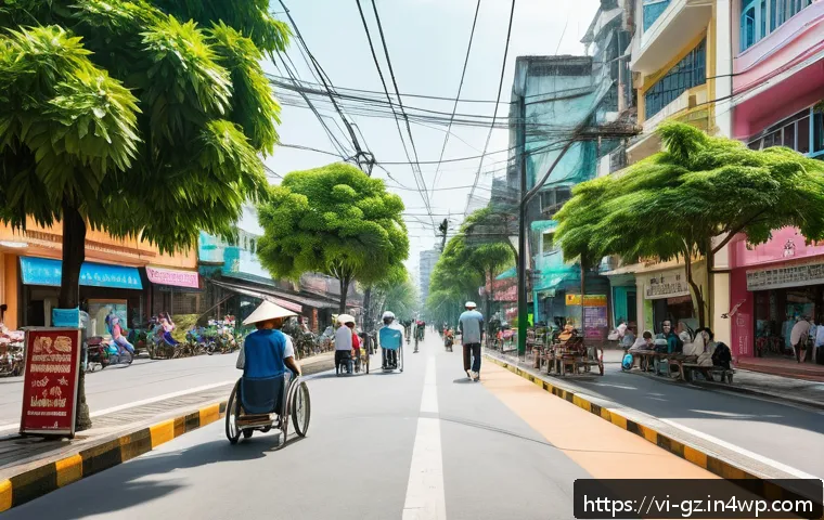 휴먼스케일 도시계획에서의 안전과 보안 - A vibrant pedestrian-friendly urban street scene in Ho Chi Minh City’s District 1 during daytime, fe...