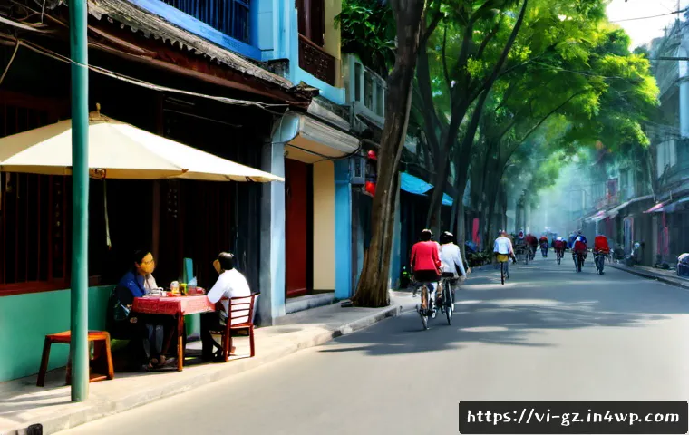 Home 17 휴먼스케일 도시계획의 성과와 한계 - Photorealistic human-scale urban street in Hanoi, Vietnam, showing a successful walkable neighborhoo...